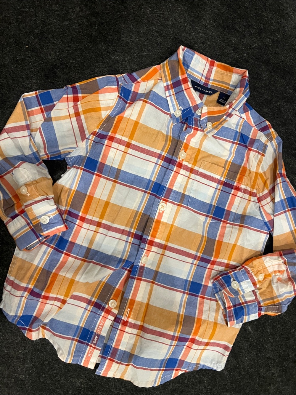 Janie and Jack Orange Blue Plaid Button-Down Shirt